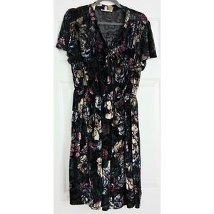 Velvet Velour Mini Dress Size 1X* Black Flowy Sleeves V-Neck Ties Dark Romantic